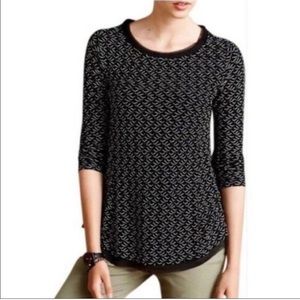 Anthropologie Postmark Black White Textured Frayed Hem Top